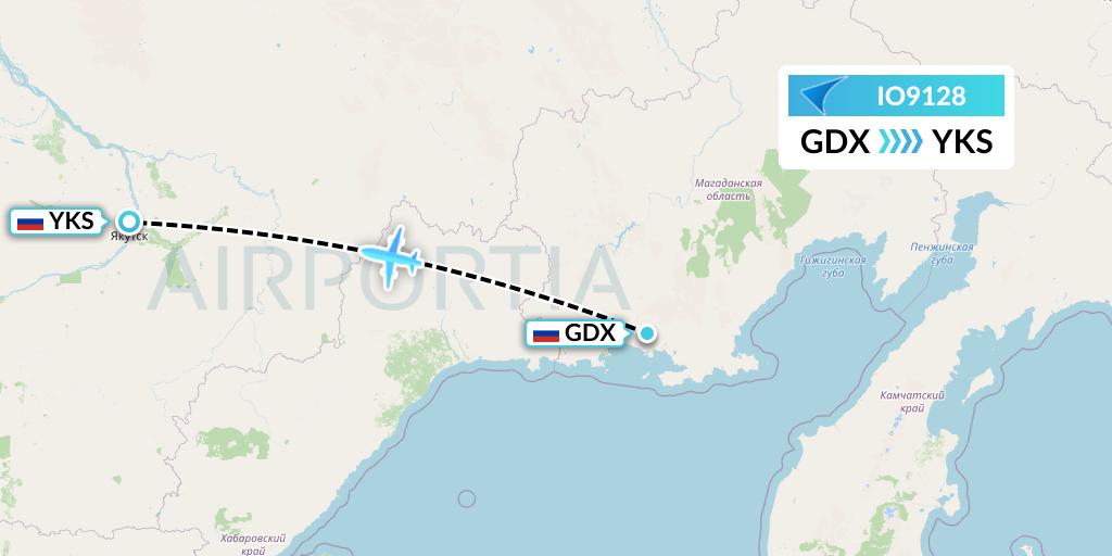IO9128 IrAero Flight Map: Magadan to Yakutsk
