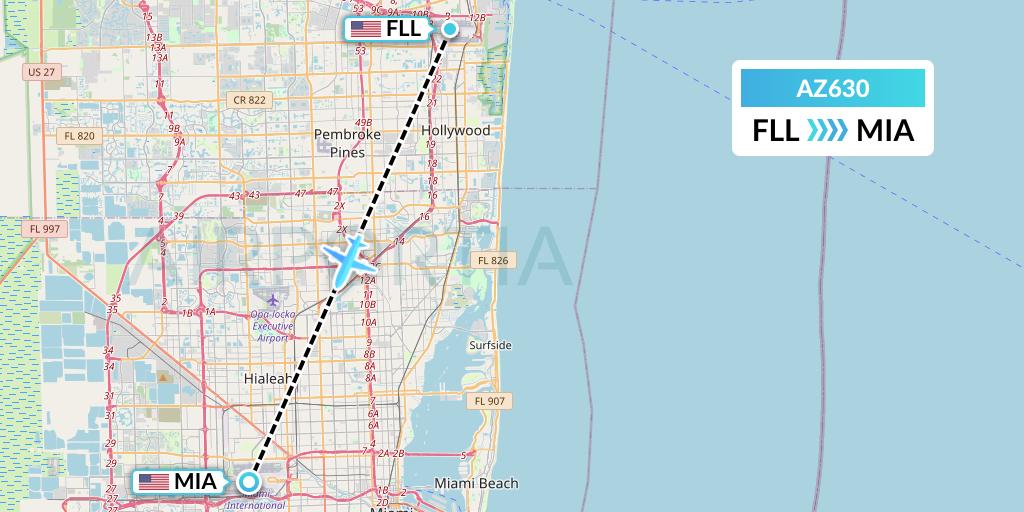 AZ630 ITA Airways Flight Map: Fort Lauderdale to Miami