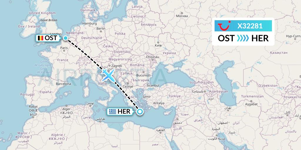 X32281 TUI fly Germany Flight Map: Ostend to Heraklion