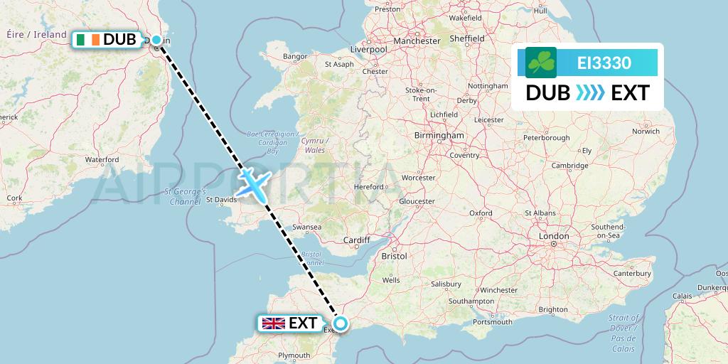 EI3330 Aer Lingus Flight Map: Dublin to Exeter