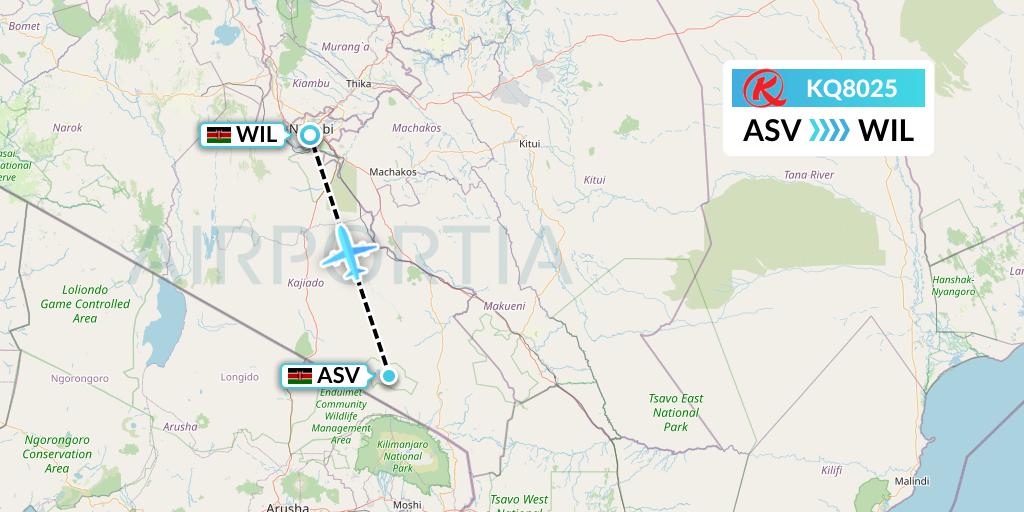 KQ8025 Kenya Airways Flight Map: Amboseli National Park to Nairobi