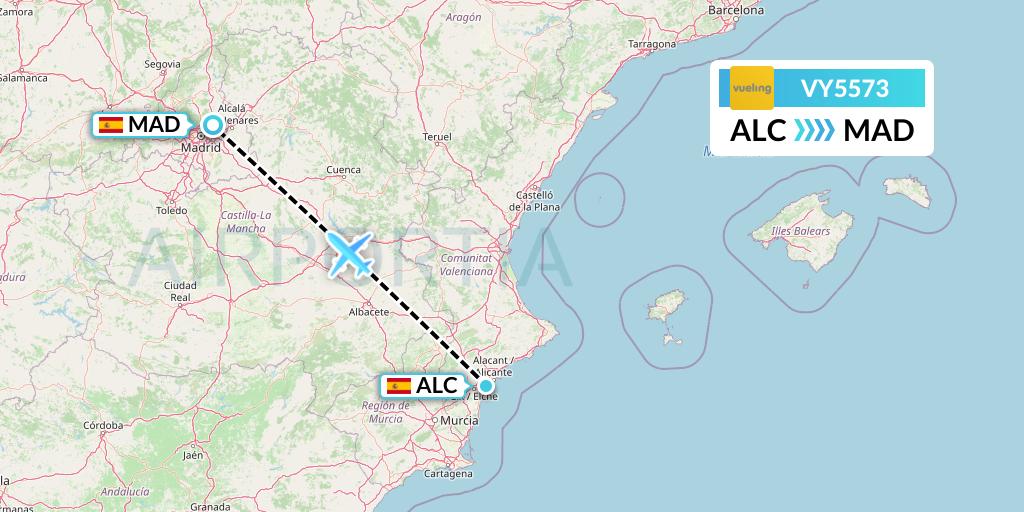 VY5573 Vueling Flight Map: Alicante to Madrid