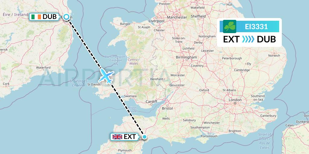 EI3331 Aer Lingus Flight Map: Exeter to Dublin