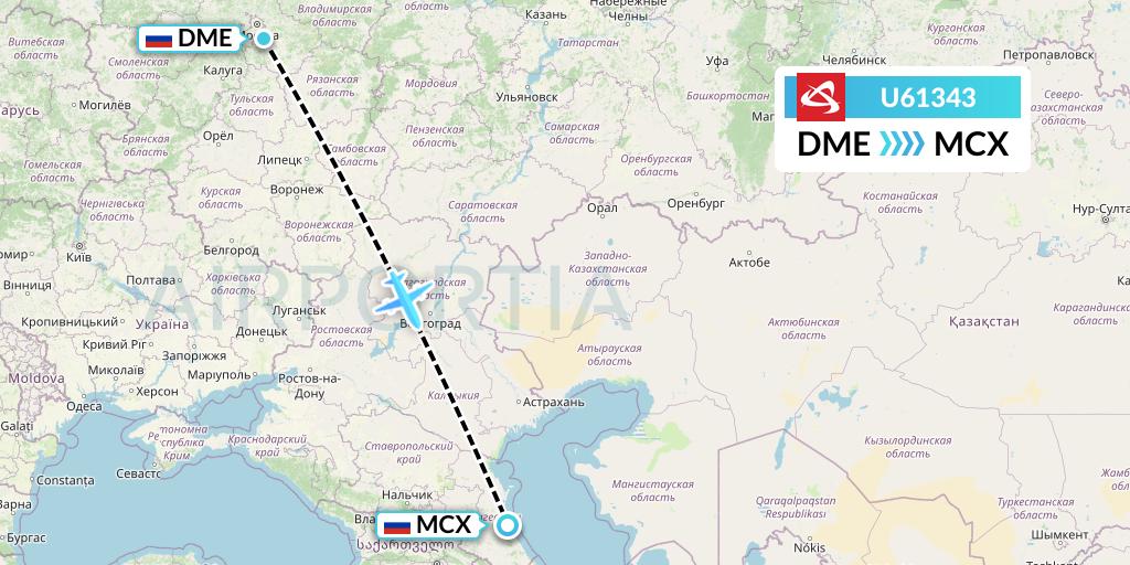 U61343 Ural Airlines Flight Map: Moscow to Makhachkala