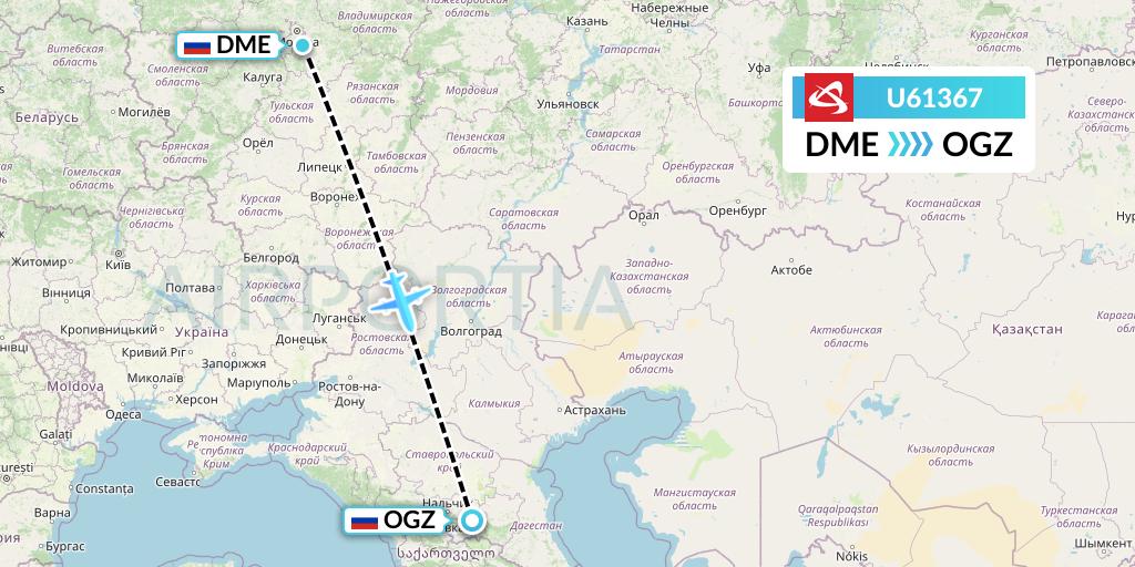 U61367 Ural Airlines Flight Map: Moscow to Beslan