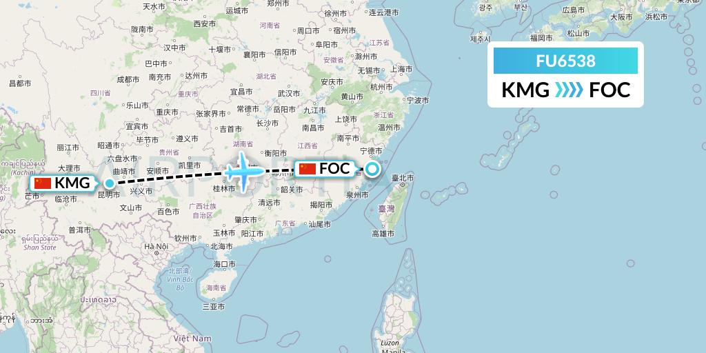 FU6538 Fuzhou Airlines Flight Map: Kunming to Fuzhou