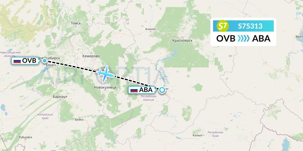 S75313 S7 Airlines Flight Map: Novosibirsk to Abakan