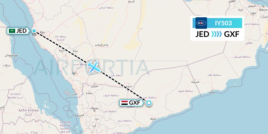 IY503 Yemenia Flight Map: Jeddah to Sayun