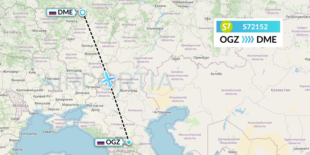 S72152 S7 Airlines Flight Map: Beslan to Moscow