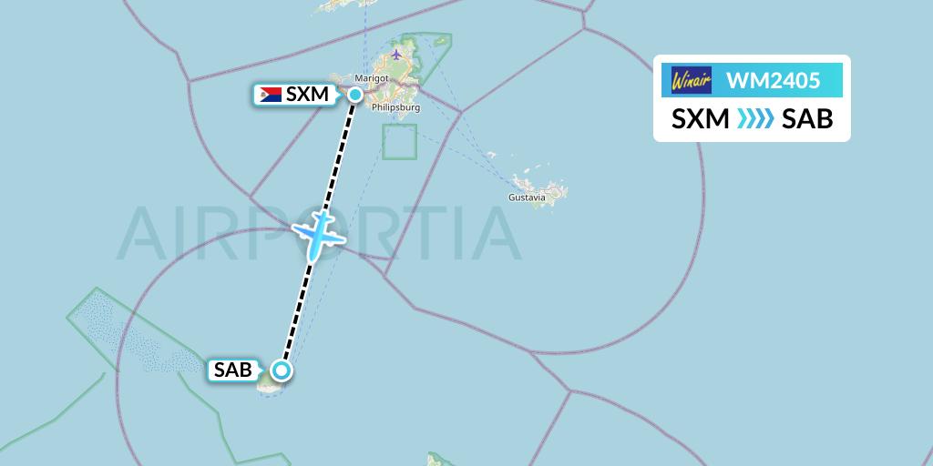 WM2405 Winair Flight Map: Sint Maarten to Saba