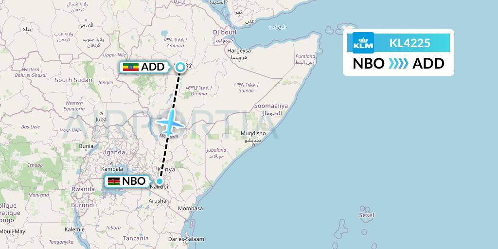 KL4225 KLM Flight Map: Nairobi to Addis Ababa