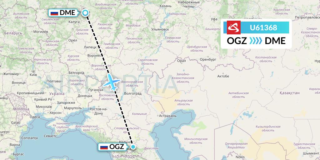 U61368 Ural Airlines Flight Map: Beslan to Moscow