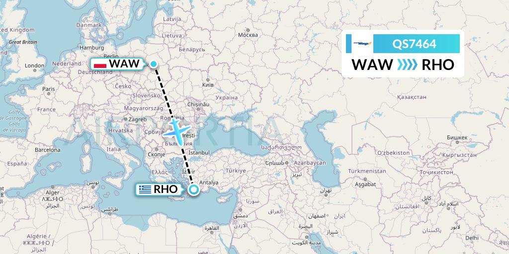 QS7464 Smartwings Flight Map: Warsaw to Rhodes