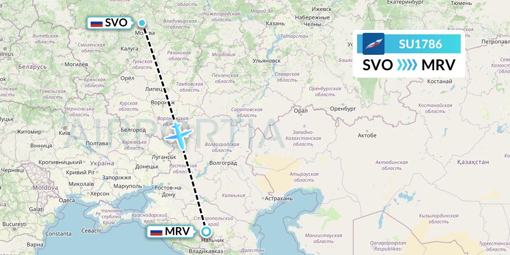 SU1786 Aeroflot Flight Map: Moscow to Mineralnye Vody