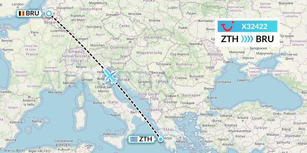 X32422 TUI fly Germany Flight Map: Zakynthos to Brussels