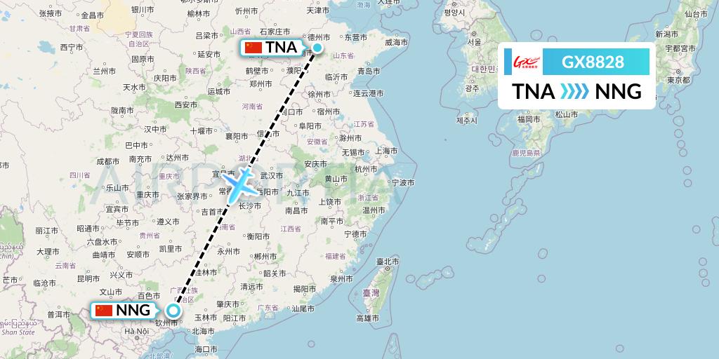 GX8828 GX Airlines Flight Map: Jinan to Nanning