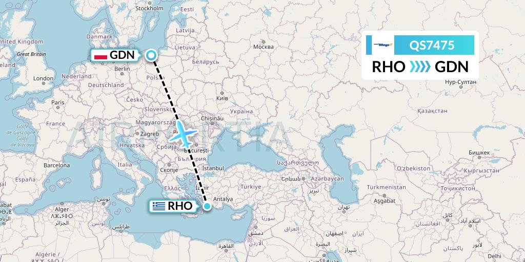 QS7475 Smartwings Flight Map: Rhodes to Gdansk