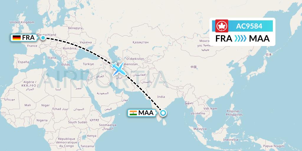 AC9584 Air Canada Flight Map: Frankfurt to Chennai
