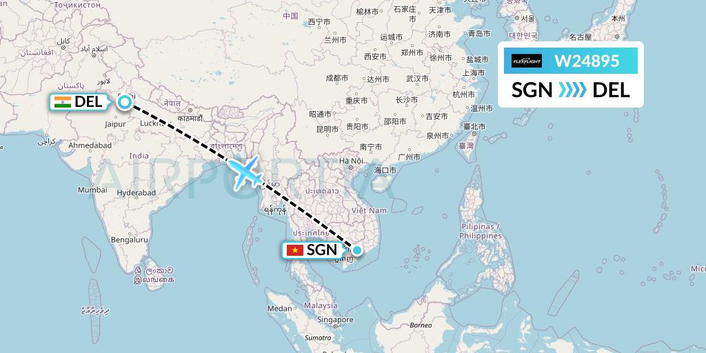 W24895 Flex Flight Flight Map: Ho Chi Minh City to Delhi