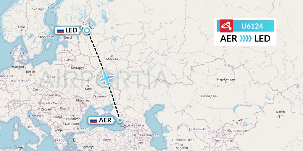 U6124 Ural Airlines Flight Map: Sochi to St. Petersburg
