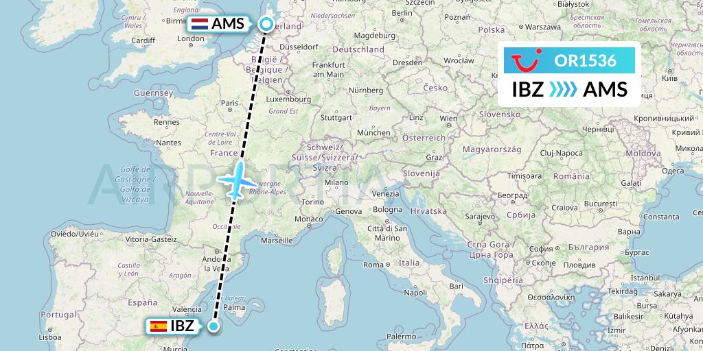 OR1536 TUI fly Netherlands Flight Map: Ibiza to Amsterdam