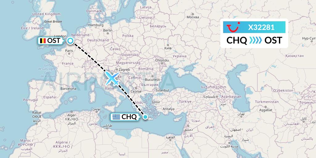 X32281 TUI fly Germany Flight Map: Chania to Ostend