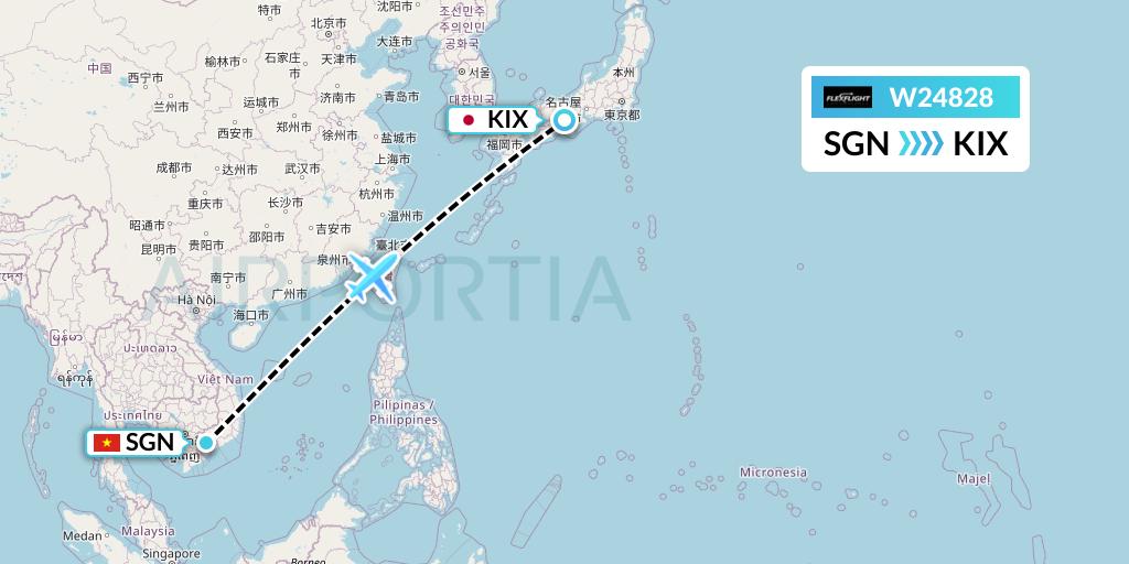 W24828 Flex Flight Flight Map: Ho Chi Minh City to Osaka