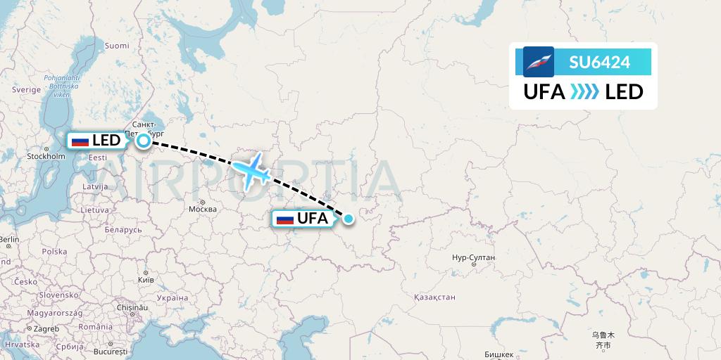SU6424 Aeroflot Flight Map: Ufa to St. Petersburg