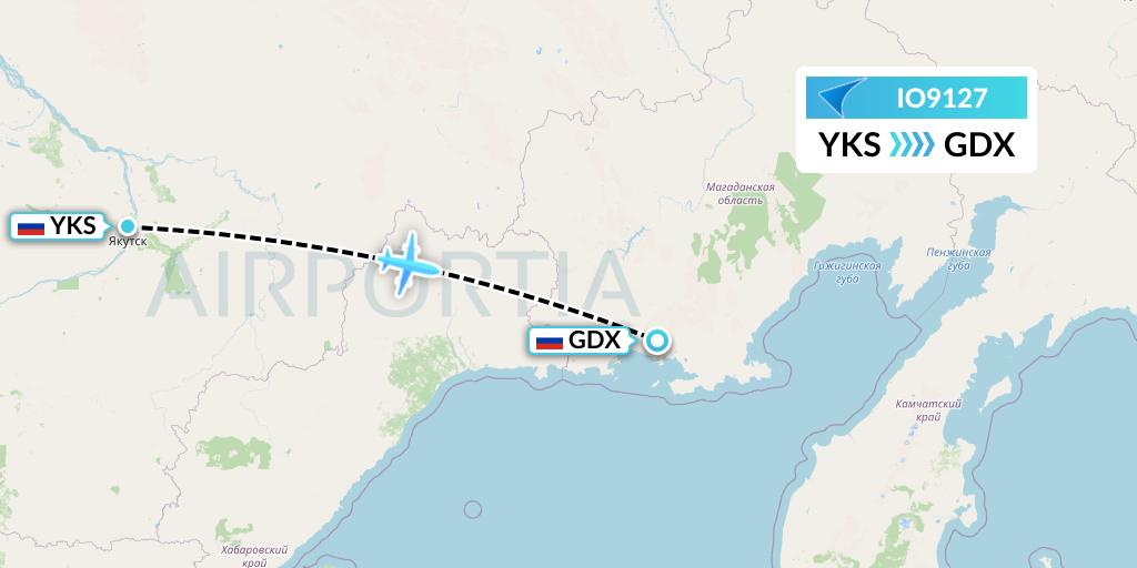 IO9127 IrAero Flight Map: Yakutsk to Magadan