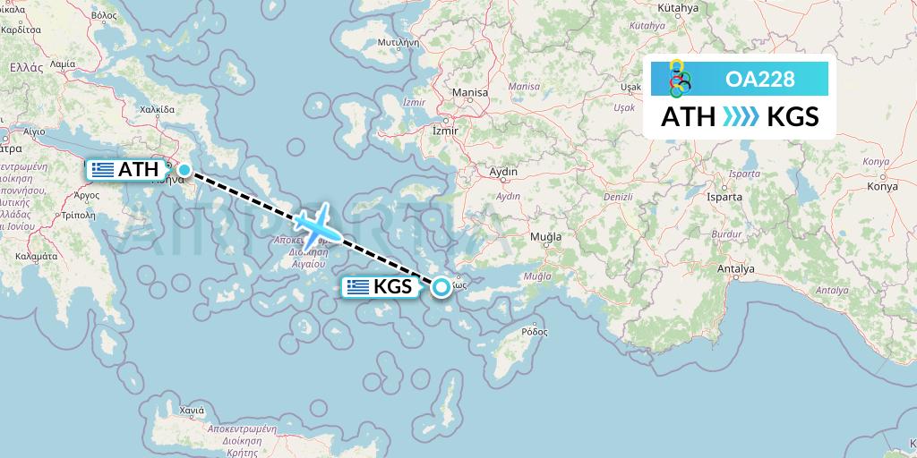 OA228 Olympic Air Flight Map: Athens to Kos