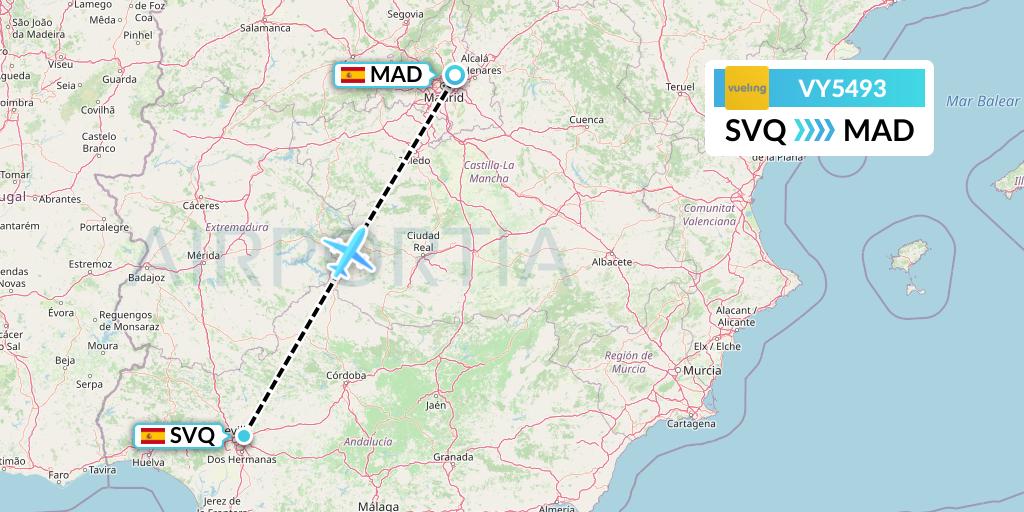 VY5493 Vueling Flight Map: Seville to Madrid