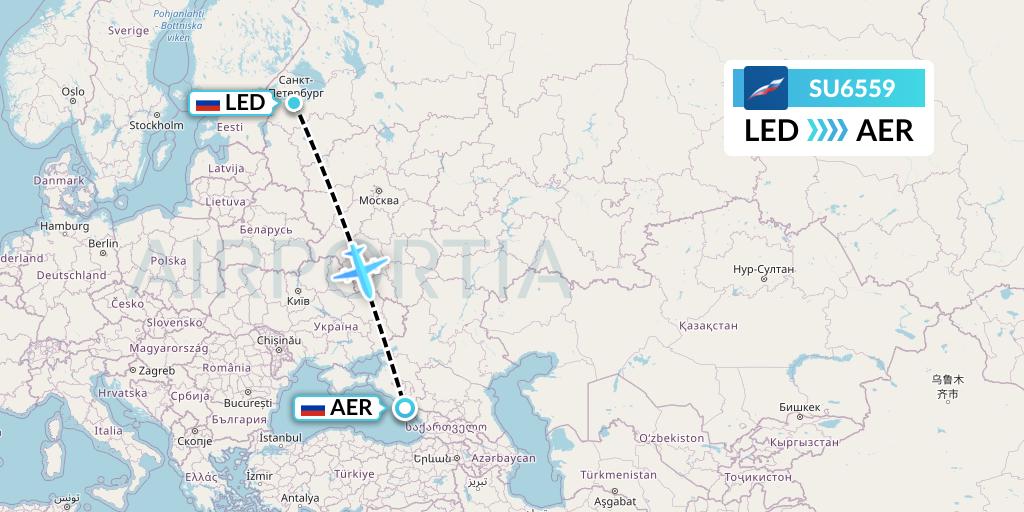SU6559 Aeroflot Flight Map: St. Petersburg to Sochi