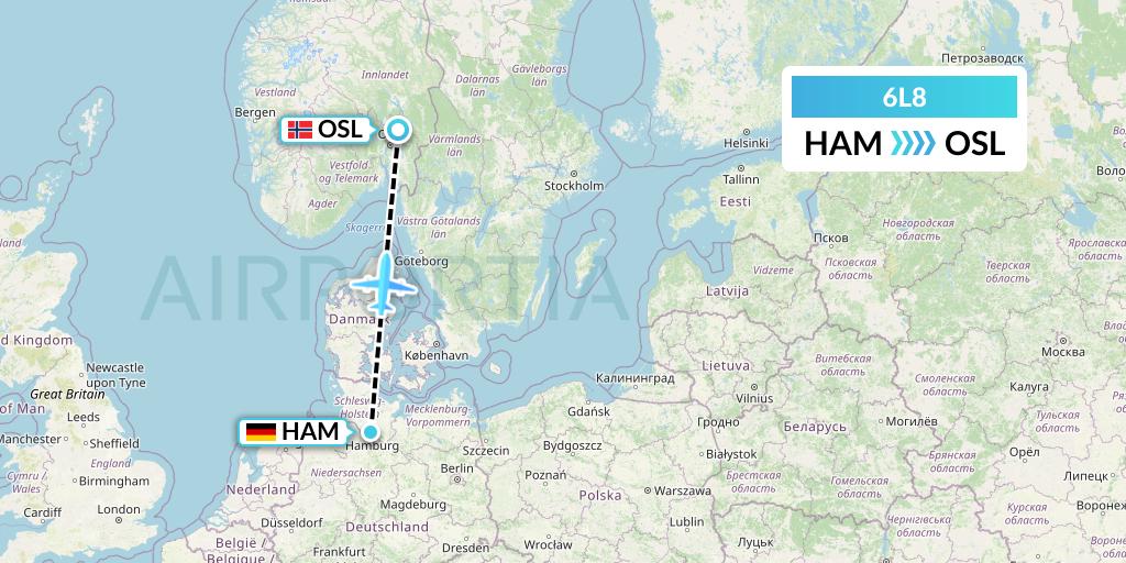 6L8 Aklak Air Flight Map: Hamburg to Oslo