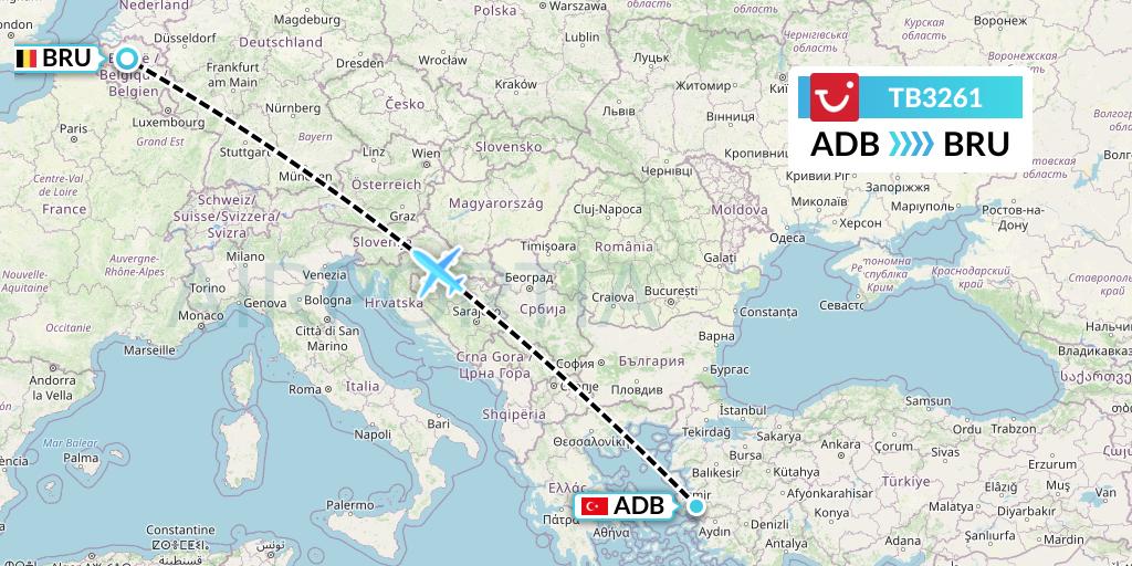 TB3261 TUI fly Belgium Flight Map: Izmir to Brussels