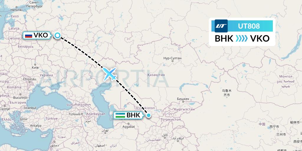 UT808 UTair Flight Map: Bukhara to Moscow