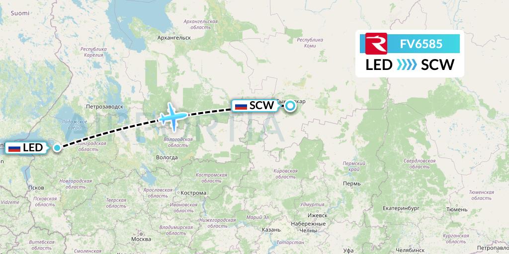 FV6585 Rossiya Flight Map: St. Petersburg to Syktyvkar