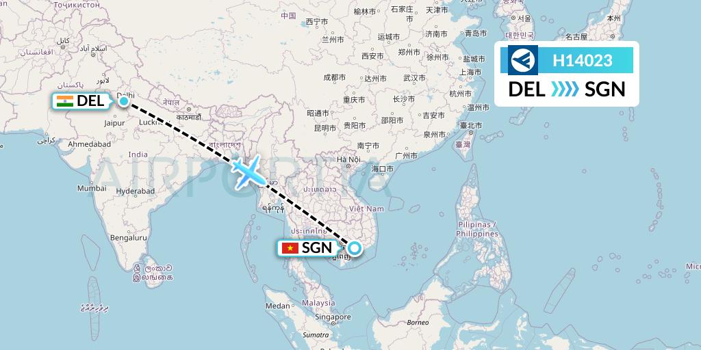 H14023 Hahn Air Systems Flight Map: Delhi to Ho Chi Minh City