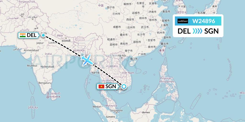 W24896 Flex Flight Flight Map: Delhi to Ho Chi Minh City
