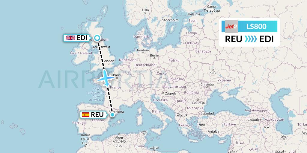 LS800 Jet2 Flight Map: Reus to Edinburgh