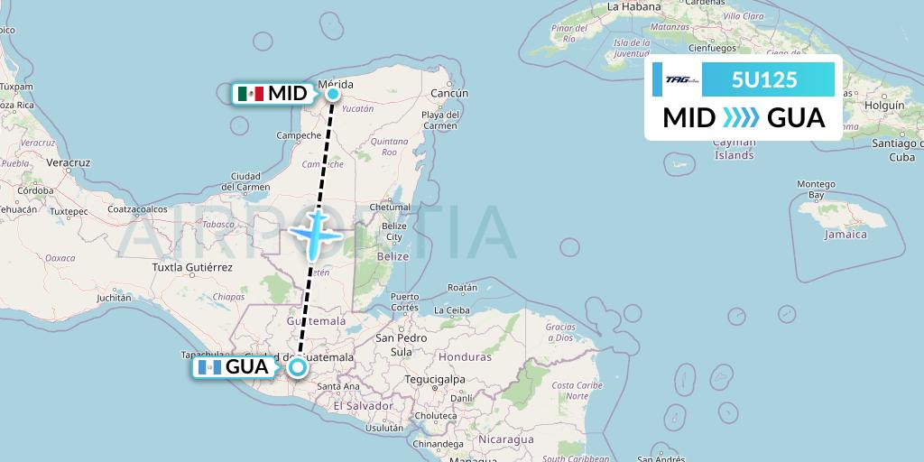 5U125 TAG Airlines Flight Map: Merida to Guatemala City