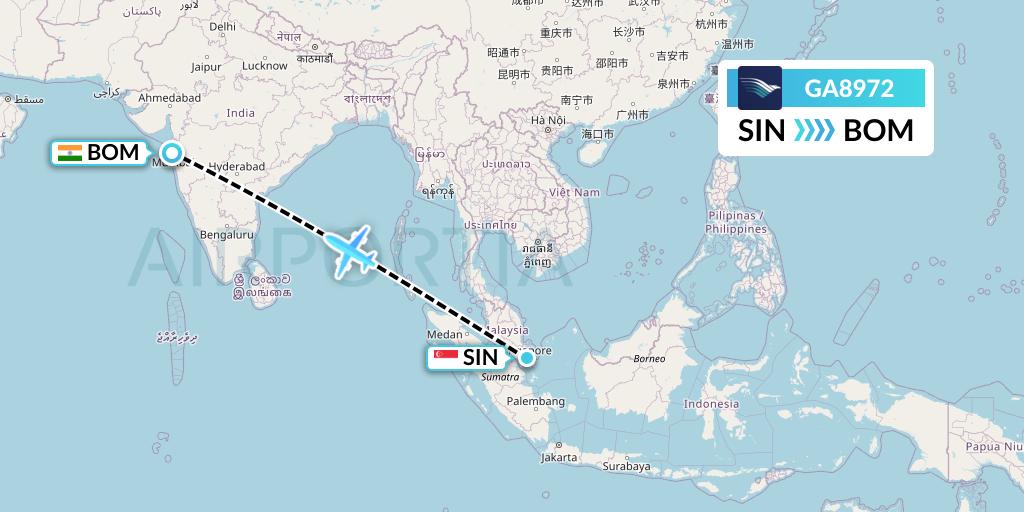 GA8972 Garuda Indonesia Flight Map: Singapore to Mumbai