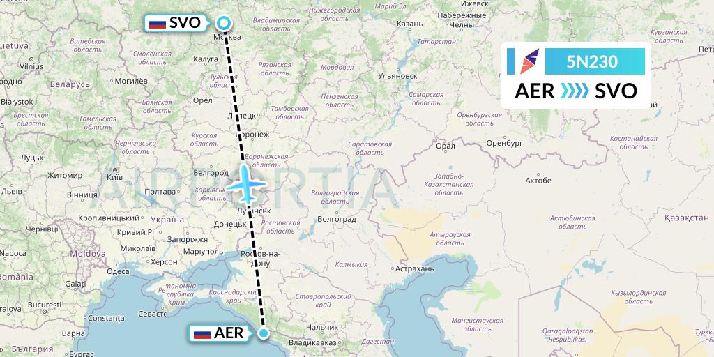 5N230 Nordavia Flight Map: Sochi to Moscow