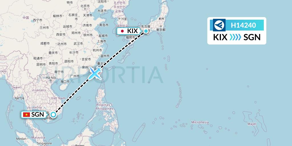 H14240 Hahn Air Systems Flight Map: Osaka to Ho Chi Minh City