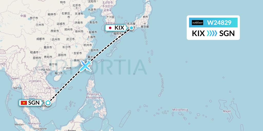 W24829 Flex Flight Flight Map: Osaka to Ho Chi Minh City