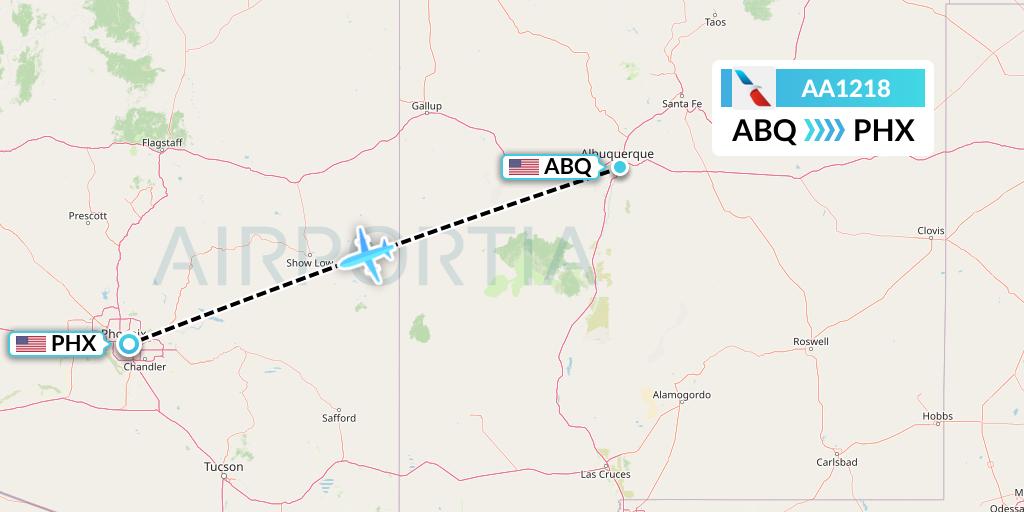 AA1218 American Airlines Flight Map: Albuquerque to Phoenix