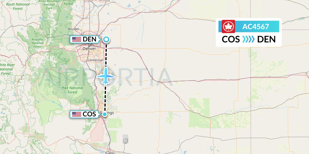 AC4567 Air Canada Flight Map: Colorado Springs to Denver
