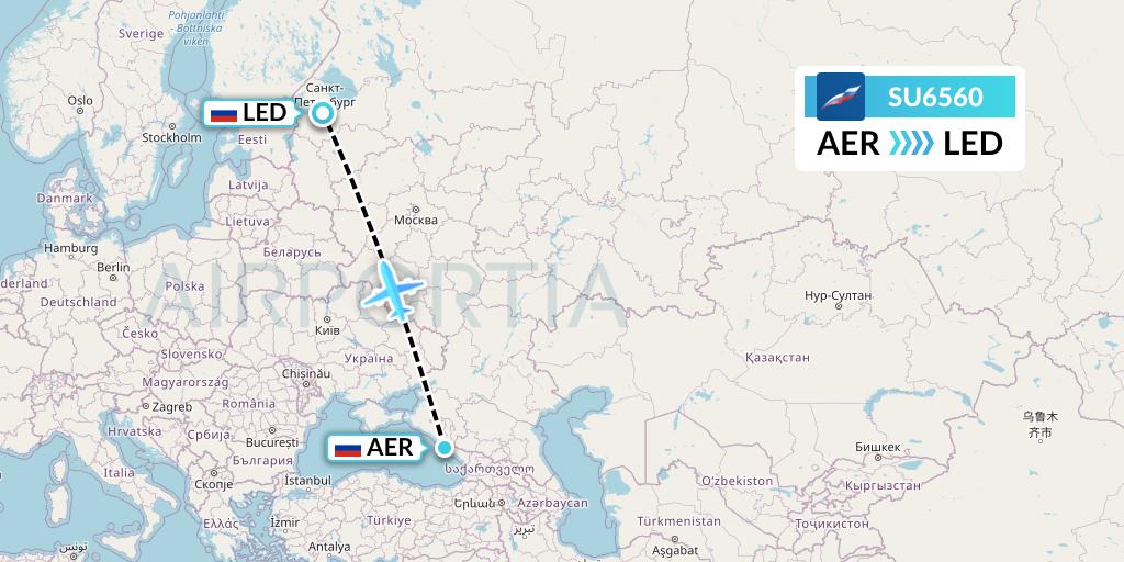 SU6560 Aeroflot Flight Map: Sochi to St. Petersburg