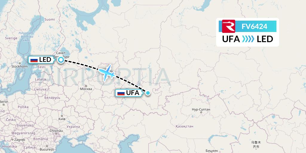FV6424 Rossiya Flight Map: Ufa to St. Petersburg