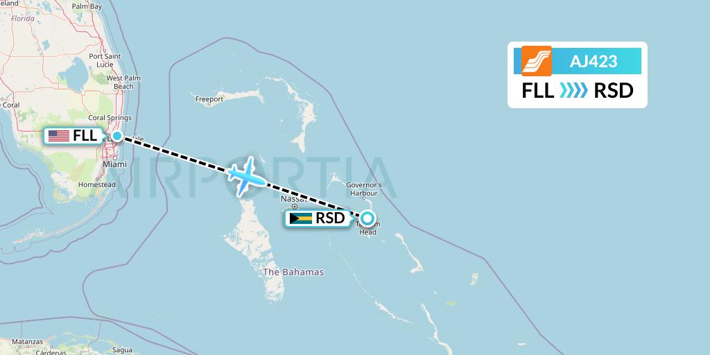 AJ423 Aztec Airways Flight Map: Fort Lauderdale to Rock Sound