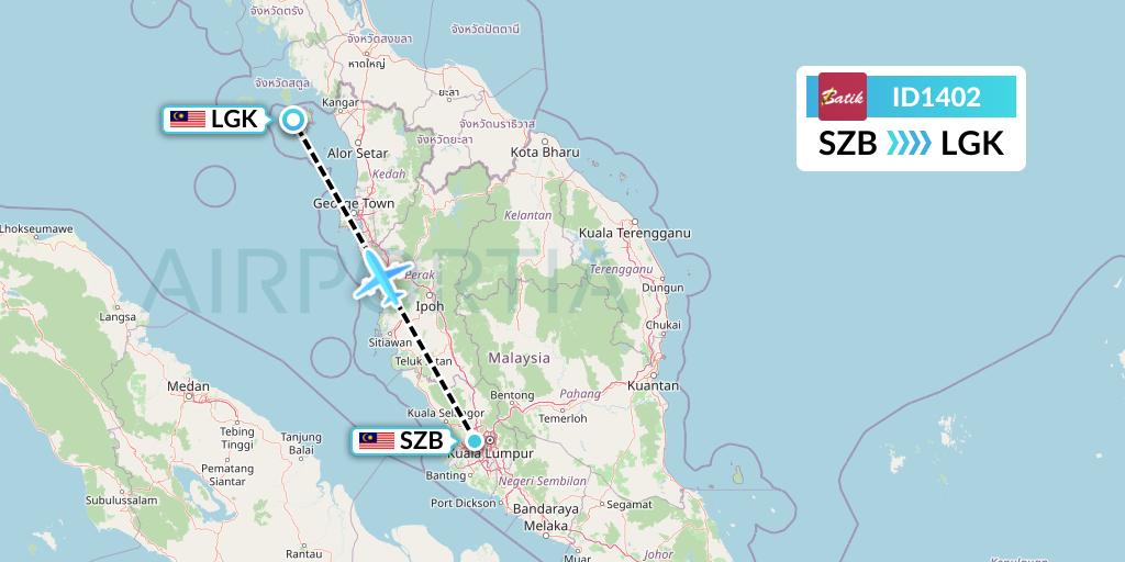 ID1402 Batik Air Flight Map: Kuala Lumpur to Langkawi